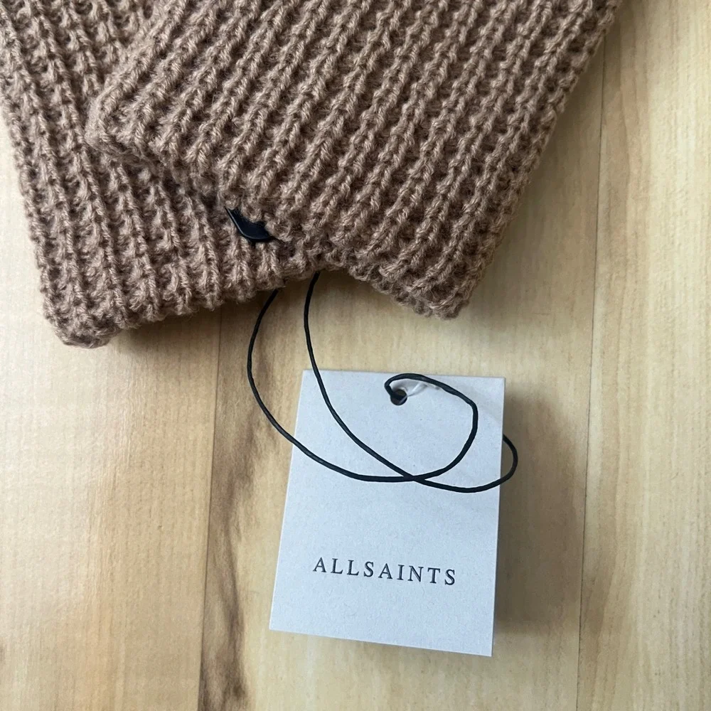 AllSaints Gloves Women's New NWT Tan Waffle Knit Cozy Neutral Scandi Classic